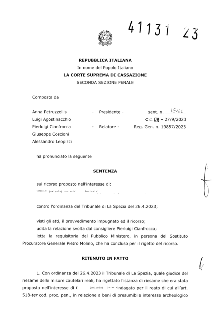 sentenza della Corte di Cassazione, n. 41131/2023